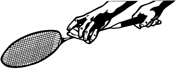 Hands on a badminton racket vinyl sticker. Customize on line. Sports 085-1181